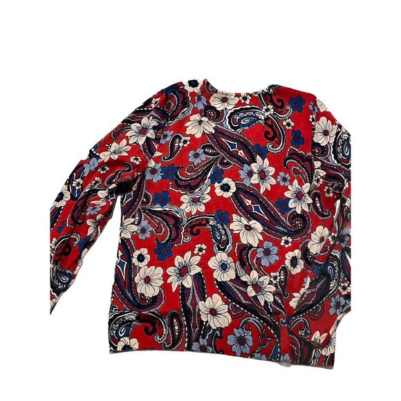 Talbots Petite XL Pure Merino Wool Floral Red Blue Cream Sweater - Picture 4 of 6